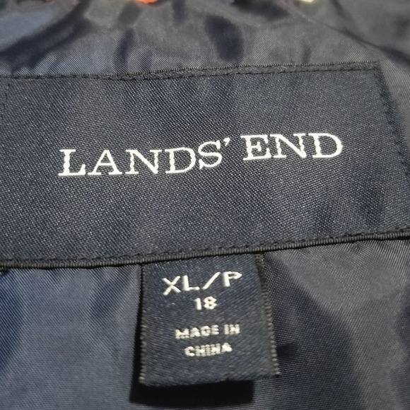 Lands' End Womens XL/P 18 Down Puffer Vest Navy Blue Orange Geometric Full Zip - Picture 4 of 5